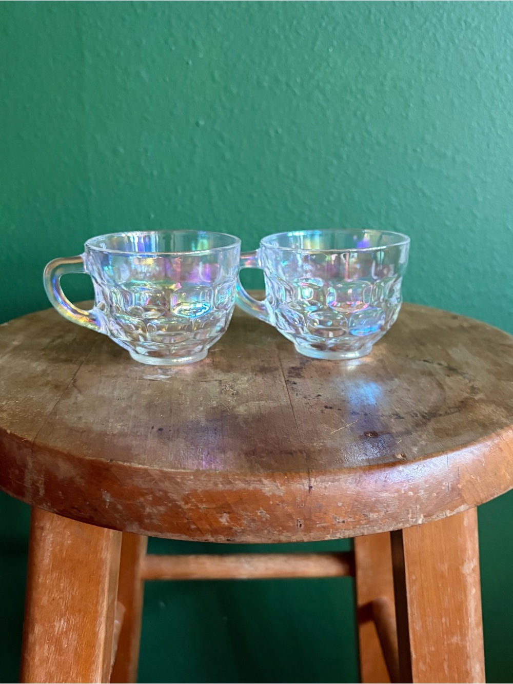 Vintage Federal Glass Punch Cups in Thumbprint in Carnival Glass set of 2